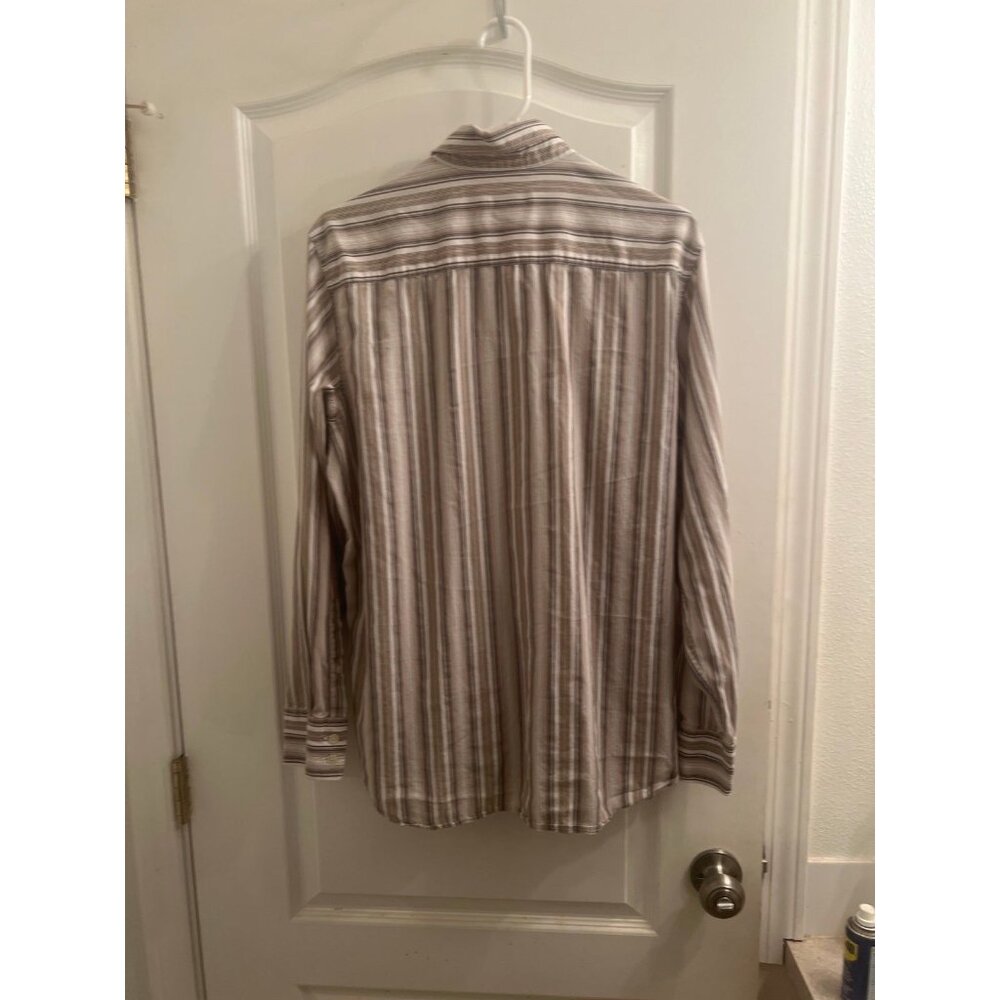 Calvin Klein Mens Brown Tan Striped‎ 100% Cotton Button Down Shirt Size M